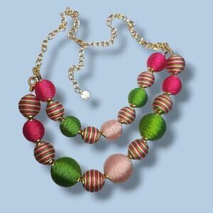 Talbots It's A‎ Wrap Spheres Necklace Gold Tone Pink & Green